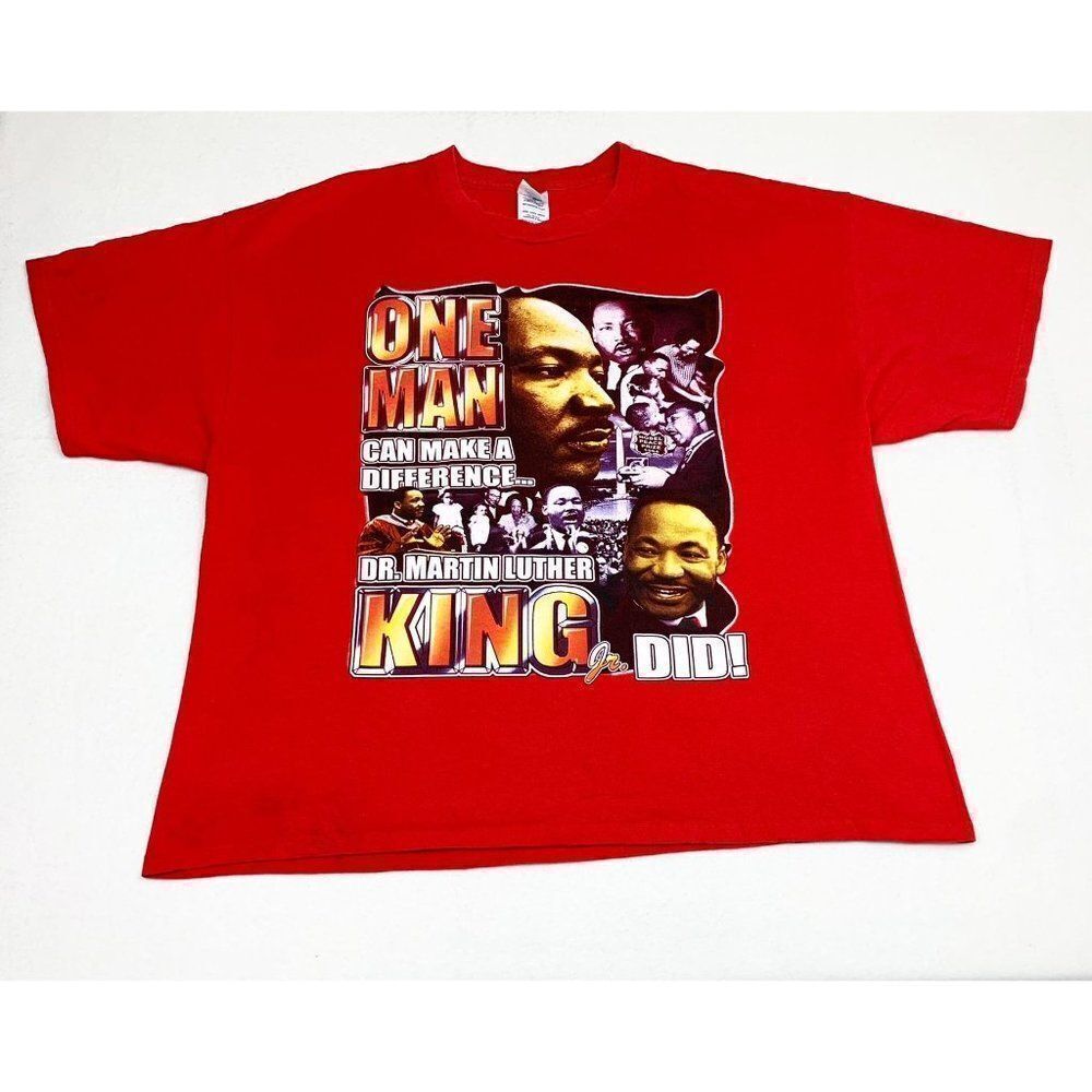 Vintage Y2K MLK T-Shirt Red 2XL Martin Luther King Jr Rap Tee Front and Back